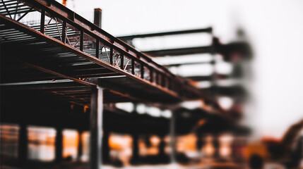 Fototapeta premium girders. Steel frame structure under construction with ambient lighting and minimal background, real-estate listings.