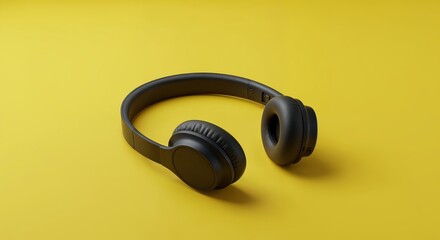 Modern Music Companion: A sleek, wireless headphone rests elegantly against the vibrant yellow. Offering visual for music listeners.