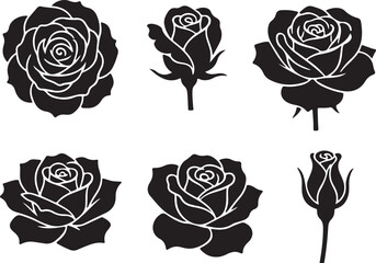 Floral Silhouette Collection: A collection of meticulously crafted rose silhouettes, presenting a variety of stages of blooming with an artistic simplicity, suitable for creative projects.