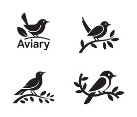 Bird Silhouettes on Branches with Aurora and Aviary Text