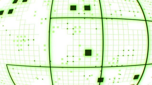 Digital grids looping concept, technological network slow flying through green on white background