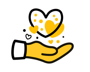 Hand Holding Heart Icon, Love and Care Symbol, Charity and Support Concept Illustration