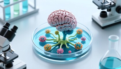 Human organoid grown in petri dish, biotechnology illustration, colorful 3D design.