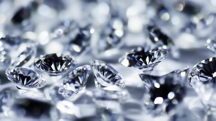 Close-up view of many faceted diamonds