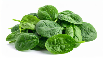 Fototapeta premium Fresh Spinach: A close-up captures a vibrant pile of freshly harvested spinach leaves, highlighting their verdant color and delicate texture.