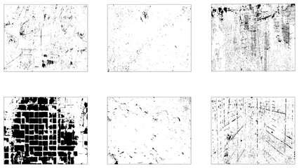 Grunge overlay textures with dust grain isolated on white background. Vintage grunge background with dirty edges and scratches.