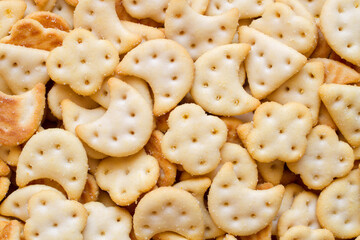 Close-up salted cracker cookies. Texture of a lot of cookies
