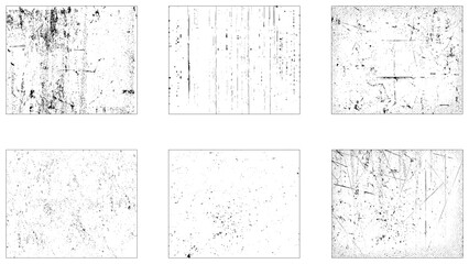 Grunge overlay textures with dust grain isolated on white background. Vintage grunge background with dirty edges and scratches.