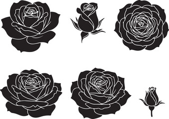 Silhouette Roses: Captivating monochrome silhouette of elegant roses and delicate rosebuds. The image radiates classic beauty and evokes a sense of serenity and understated sophistication.