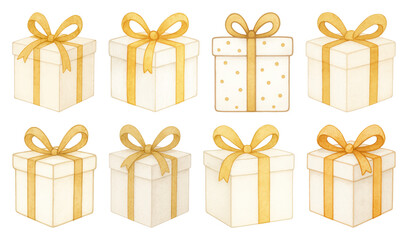 PNG Elegant gold gift boxes illustration, element set on transparent background