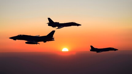 A breathtaking silhouette of a jet flying over the ocean during a vibrant sunset