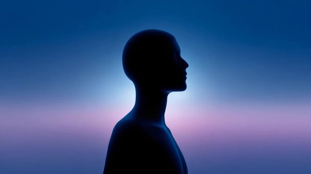 Silhouette Contemplation: A solitary figure stands in silhouette, their form defined against a gradient backdrop, sparking introspection and the essence of reflection.