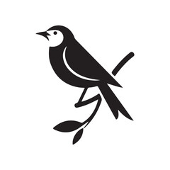 Bird Silhouette Sitting on Branch with Leaves