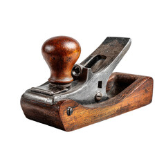 Antique woodworking plane,  wooden handle, metal blade.  Dark, aged,  hand-crafted tools.  Solid,  vintage