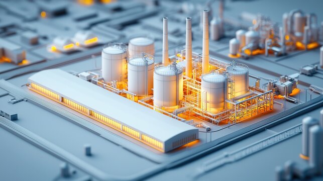 Advanced hyperrealistic manufacturing model industrial site digital art urban environment aerial view technology concept