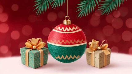 Red and Green Christmas Ornament with Gifts