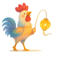 the chicken holding  lantern on Mid Autumn Festival