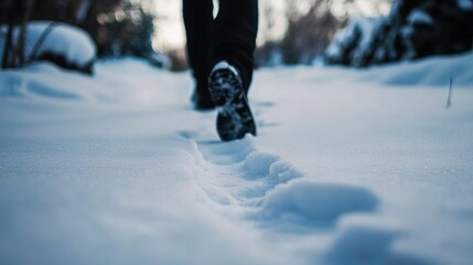 Footprints in the Snow - A Winter Walk Through a Snowy Landscape.