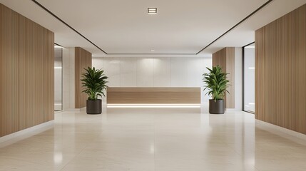 Fototapeta premium Modern minimalist lobby design contemporary office interior photography bright space wide angle visual aesthetics
