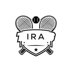 IRA Tennis Company logo. IRA Racket and Ball logo design for entrepreneur and business. IRA Athletic Branding best icon.
