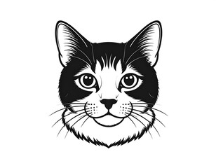 Black and white cat head illustration