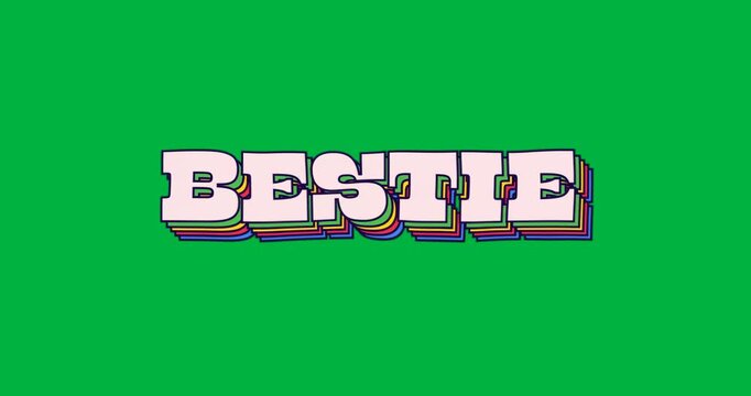 BESTIE block letters floating on transparent background showing rainbow shadows for marketing