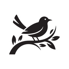 Black and White Songbird Illustration