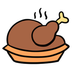 Roast chicken illustration, hot cooked turkey dinner food vector design