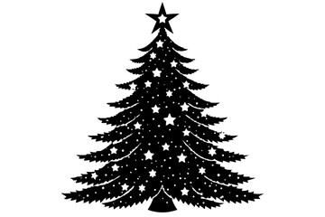 Vector art of silhouette of a christmas tree decorated with stars