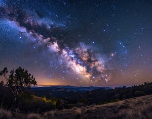 Fototapeta premium Starry Night Sky Over Landscape.