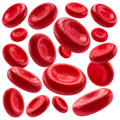 Microscopic Marvel Watercolor PNG: A close-up, artistic depiction of a cluster of vivid red blood cells, showcasing their unique biconcave shape and intricate structure.