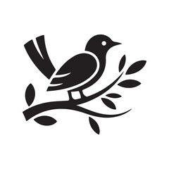 Nature-Inspired Bird Icon with Branch and Leaves