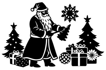 Vector art of santa claus with christmas tree and gifts