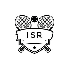 ISR Tennis Company logo. ISR Racket and Ball logo design for entrepreneur and business. ISR Athletic Branding best icon.

