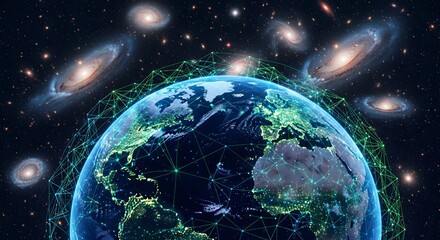 Obraz premium Digital network concept with earth in space surrounded by galaxies and connections