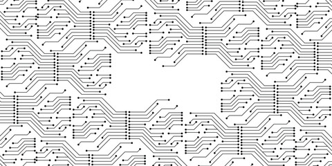 Vector micro chip, micro scheme elements design. Abstract technology, IT thematic background. Future technologies background. Circuit board pattern. Technology texture. Seamless circuit board. Vector 