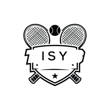 ISY Tennis Company logo. ISY Racket and Ball logo design for entrepreneur and business. ISY Athletic Branding best icon.
