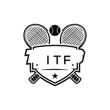 ITF Tennis Company logo. ITF Racket and Ball logo design for entrepreneur and business. ITF Athletic Branding best icon.
