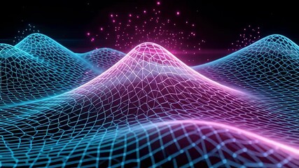 Abstract wireframe landscape background animation loop for digital technology design 3d render - Powered by Adobe