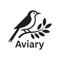 Minimalist Black and White Bird Icon on Branch