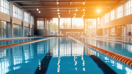 Bright Modern Indoor Swimming Pool with Clear Water and Lane Markers