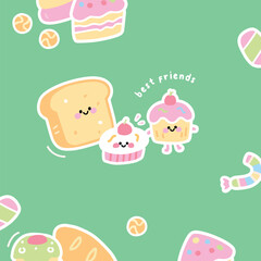 Funny Sweet Food and Pastry Seamless Illustration 