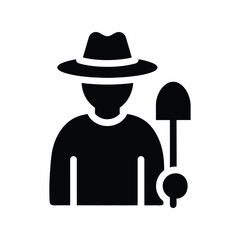 Farmer with hat and shovel working in field agriculture icon glyph symbol vector vector