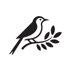 Bird Silhouette on Branch with Leaves Logo. Vector illustration eps 10