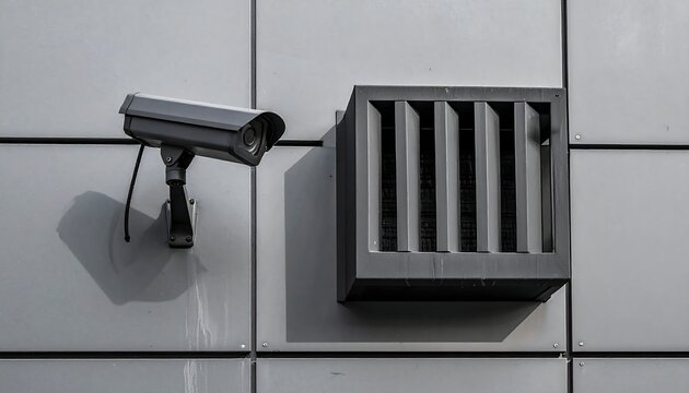 Security camera and vent on metallic wall - Powered by Adobe
