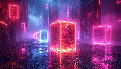 Neon Abstract Geometric Cubes
