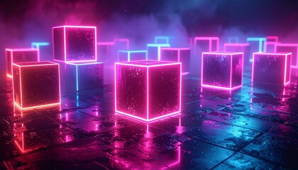  Neon Abstract Geometric Cubes