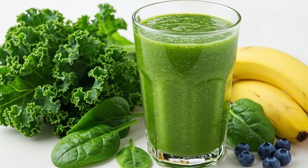 Green smoothie with kale banana and blueberries