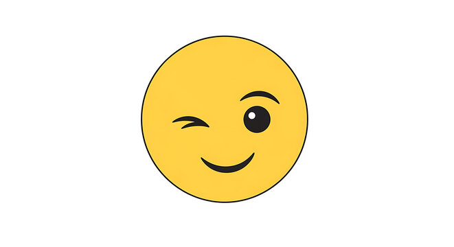 A yellow circular emoji with a winking eye and a smiling mouth on a plain white background isolated
