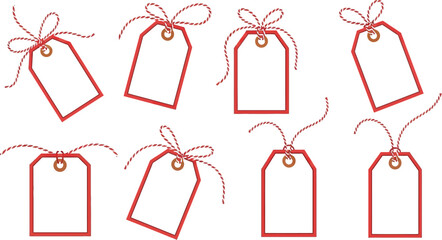 Red gift tags with string for christmas presents and product pricing